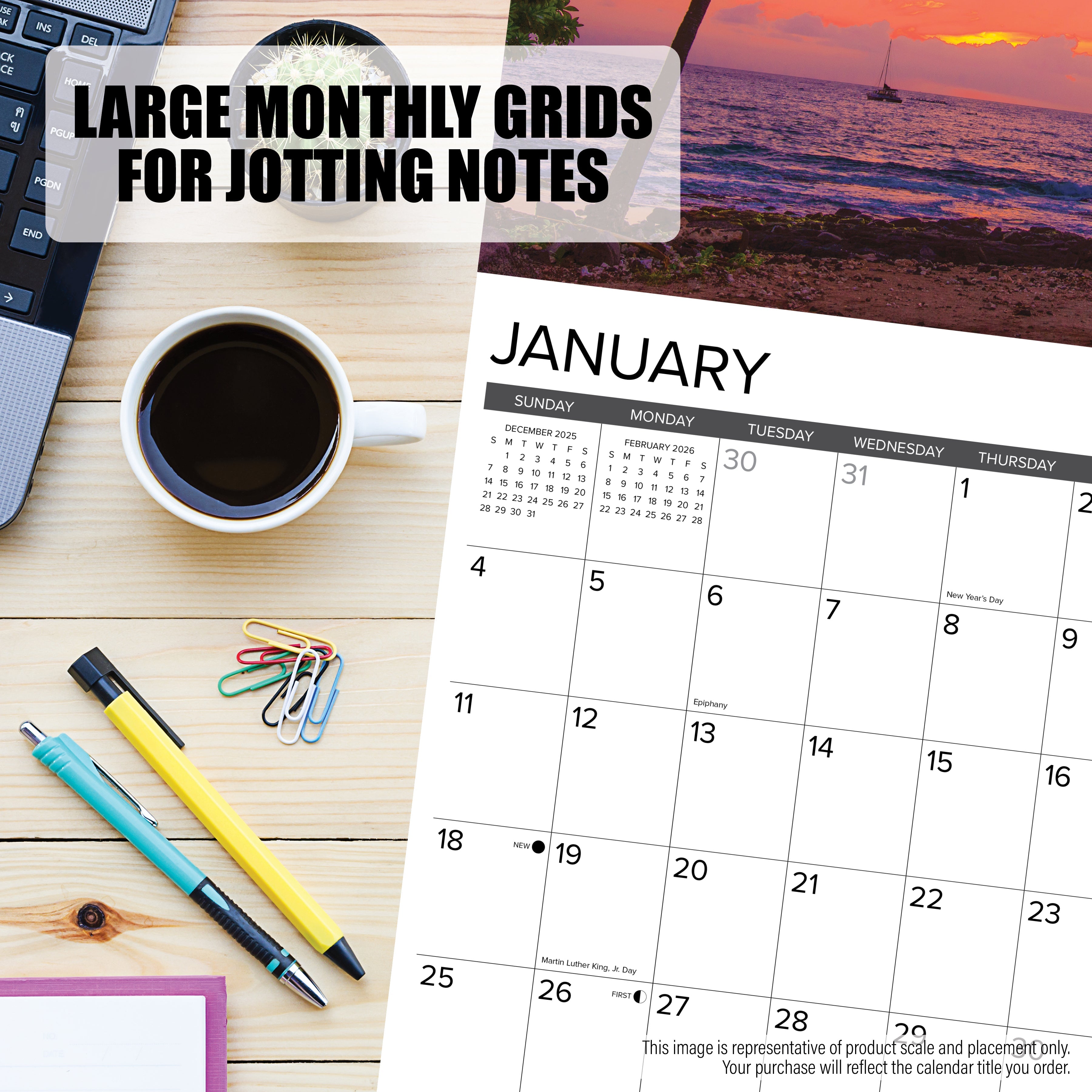 Colorful 2026 Wall Calendar with vibrant Akita dog photos and monthly grids, perfect for scheduling, event tracking, and managing time