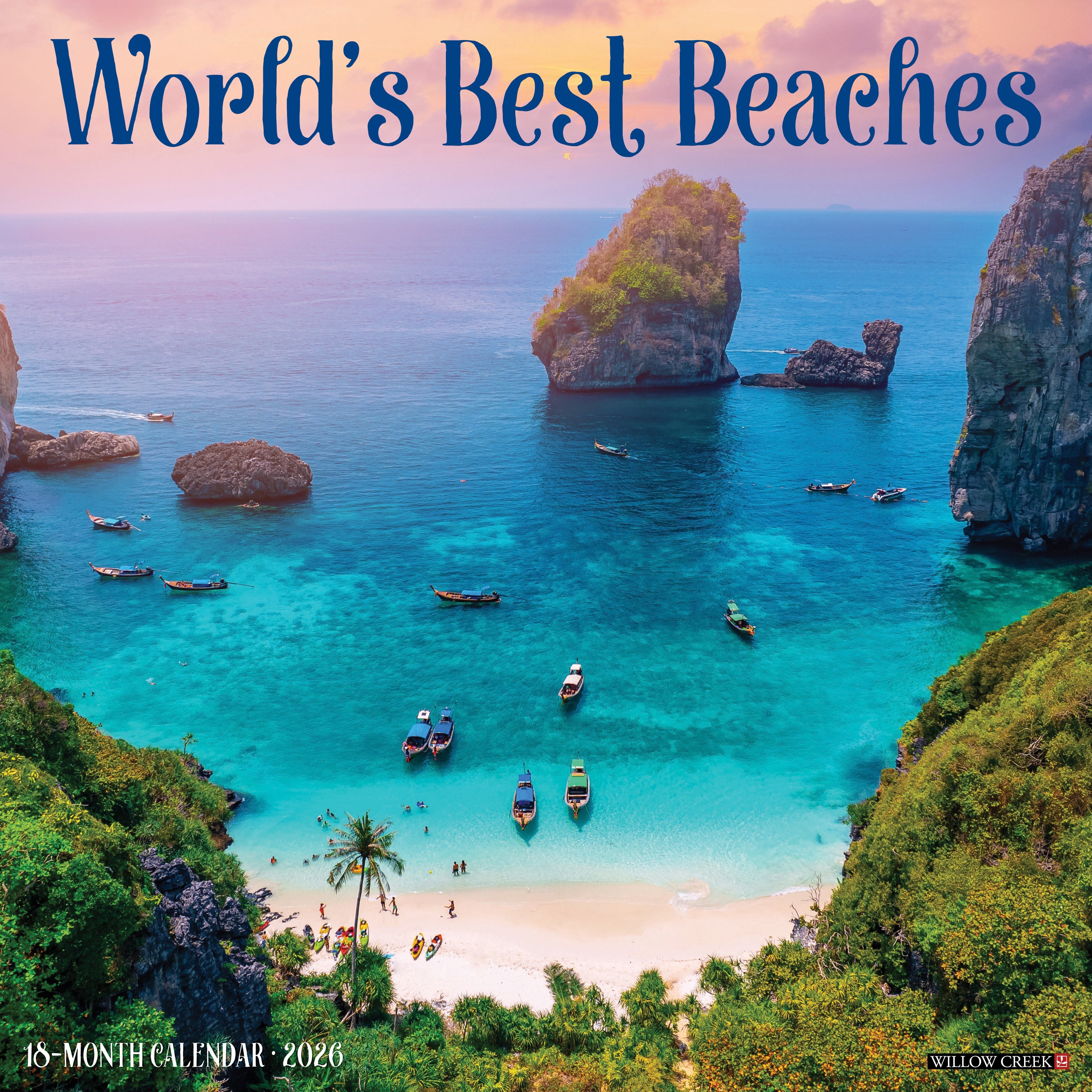 World's Best Beaches 2026 wall calendar, 12x12 inches, featuring stunning beach photography and monthly planning grids