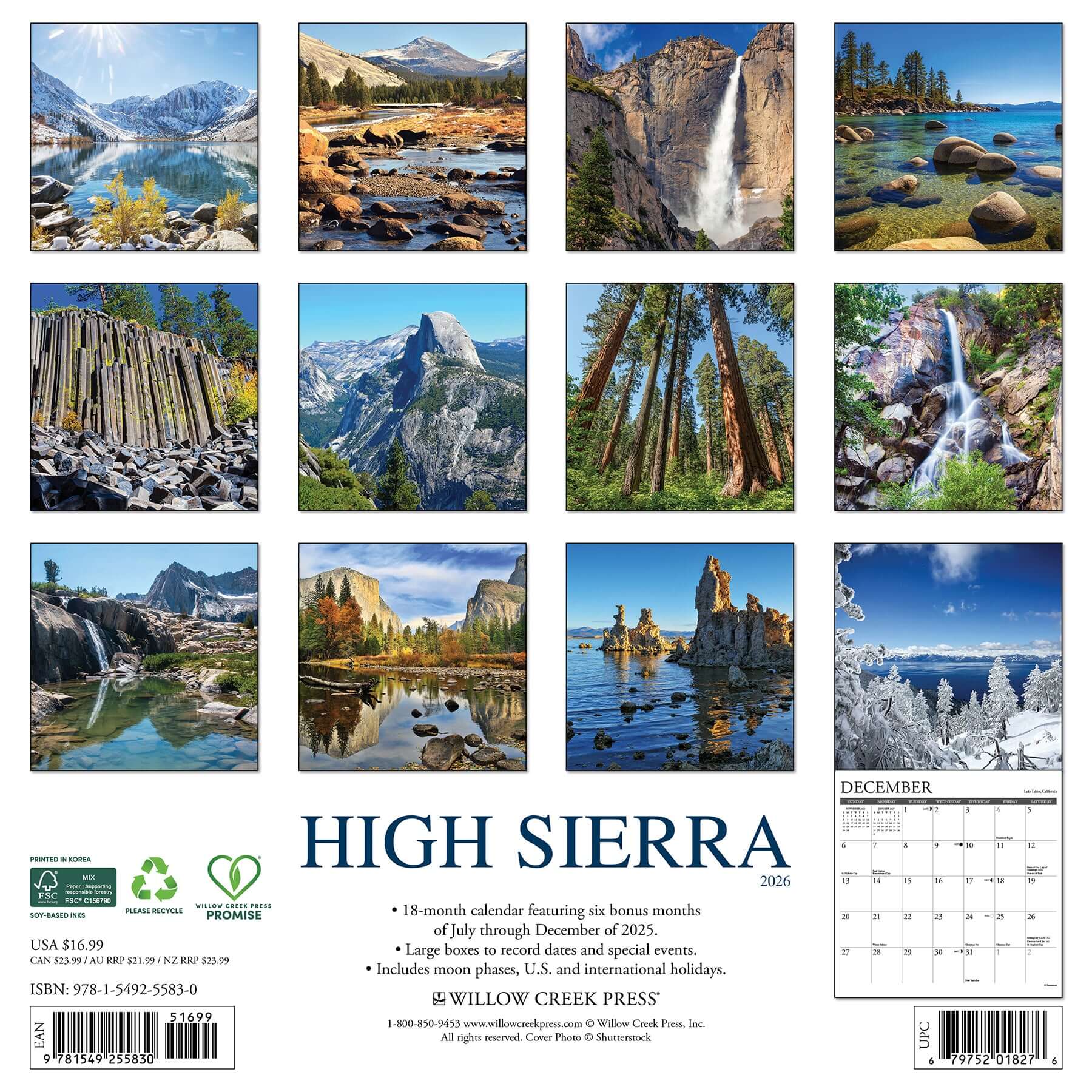 Mountain landscape themed 2026 wall calendar for home or office planning