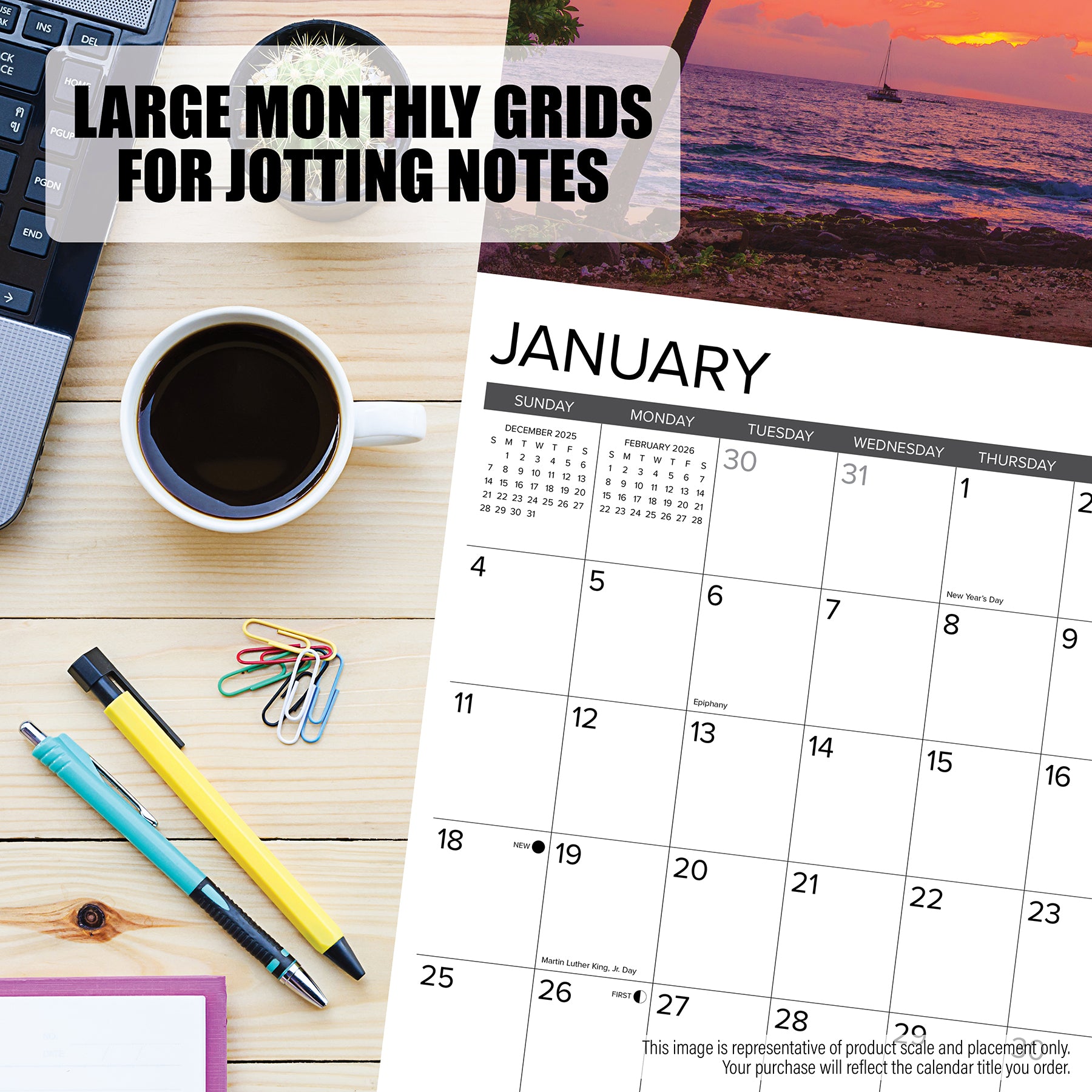 12-inch by 12-inch wall calendar for goal tracking and organization
