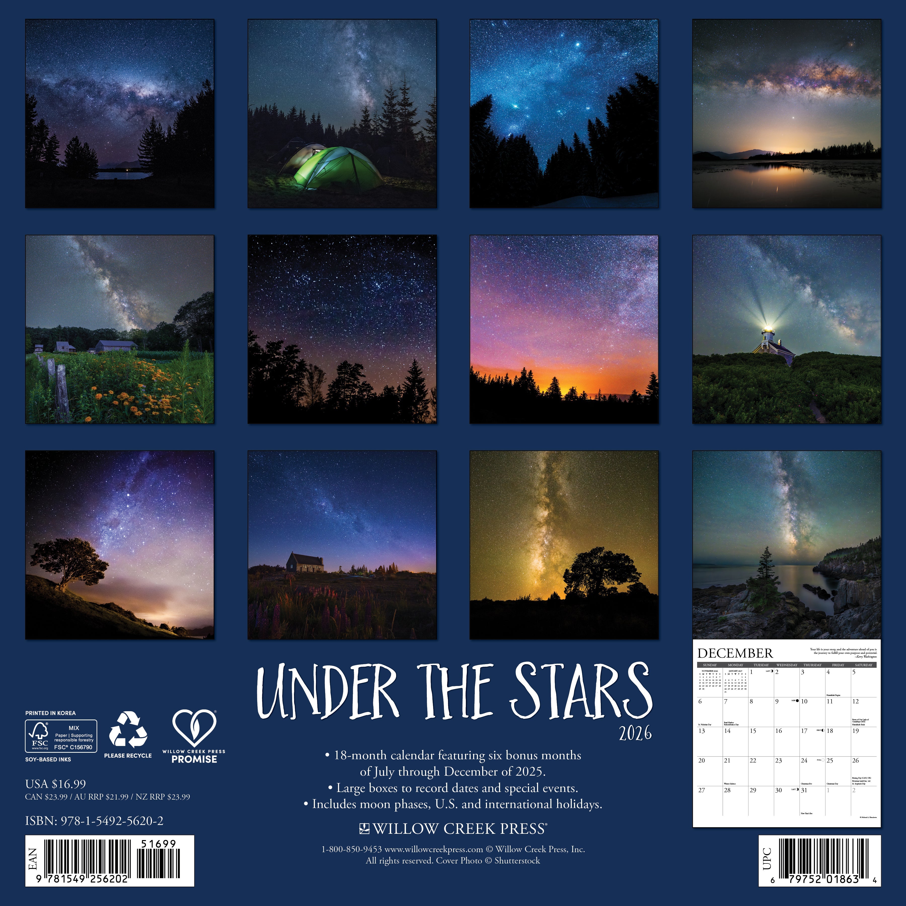 Astronomy lovers’ 2026 Wall Calendar – Under the Stars edition with constellations and starlit skies