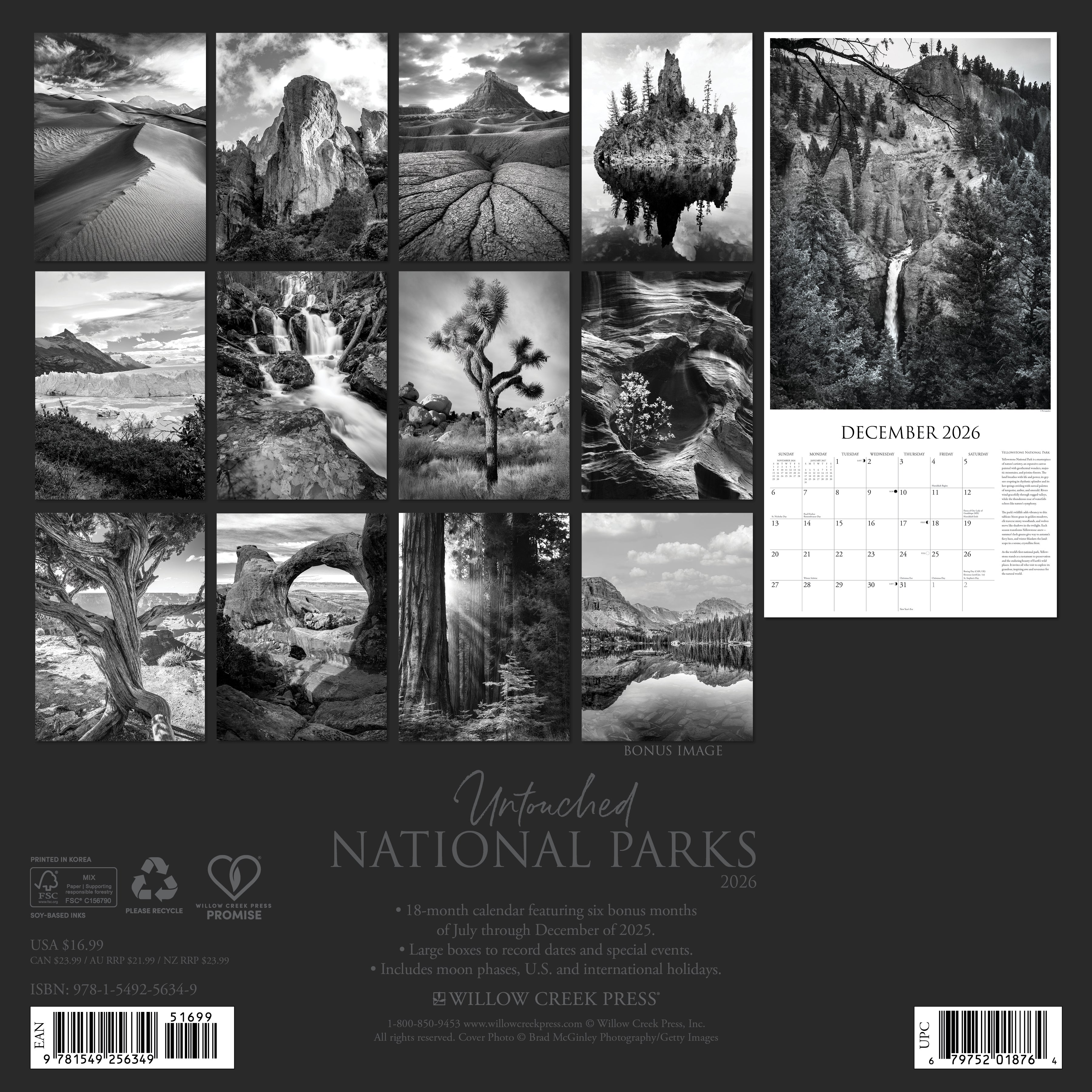 Nature lovers’ 2026 Wall Calendar – Untouched National Parks edition with mountains, forests, and wildlife