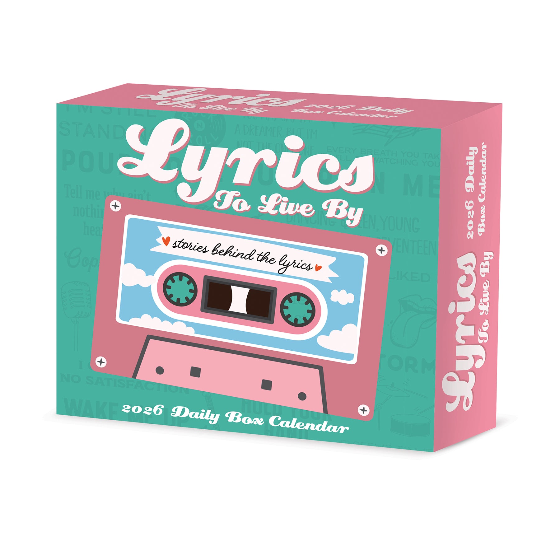 Lyrics to Live By 2026 Daily Box Calendar, illustrated cassette tape design, inspirational song lyrics