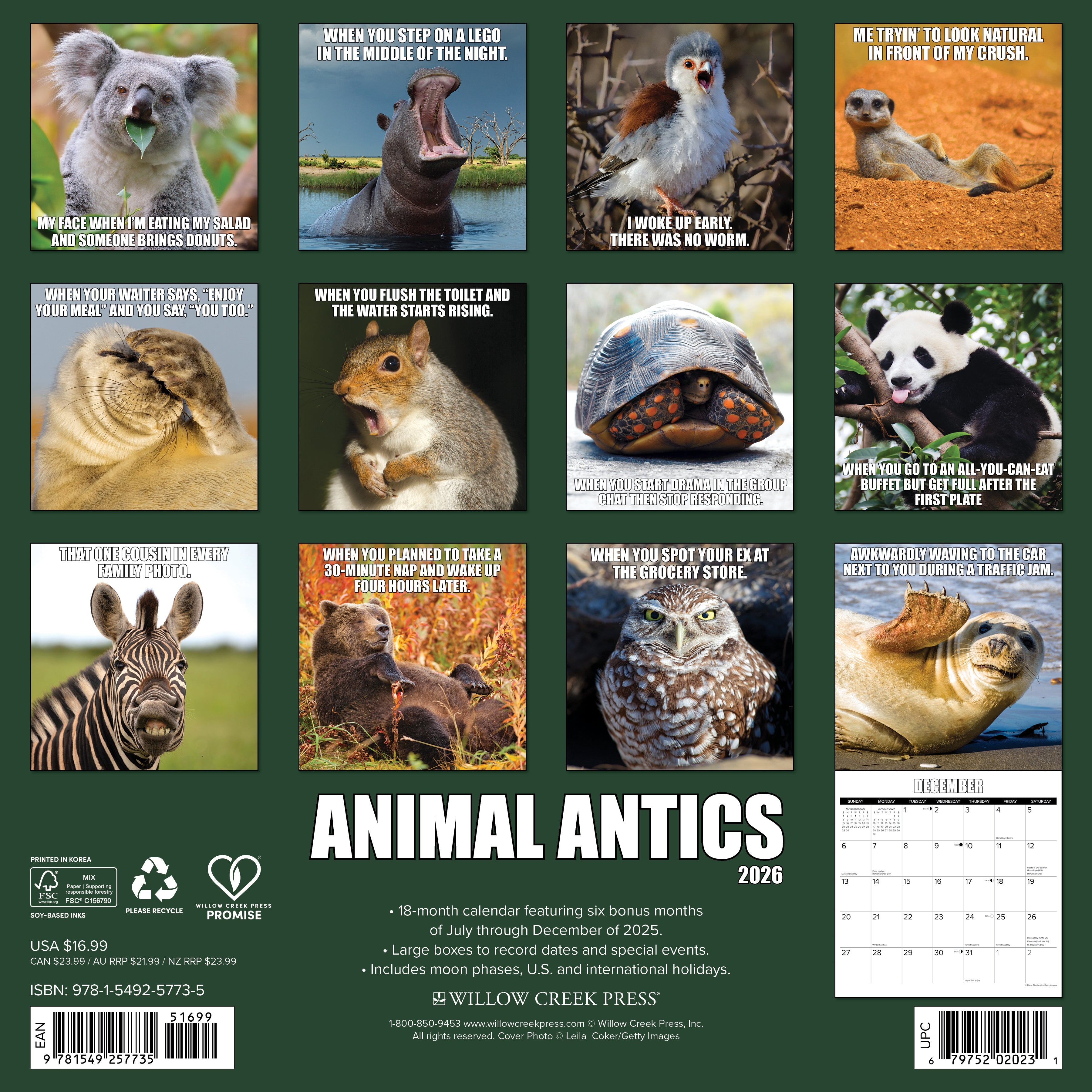 Cute animal-themed 2026 Wall Calendar – Animal Antics edition with fun animal images