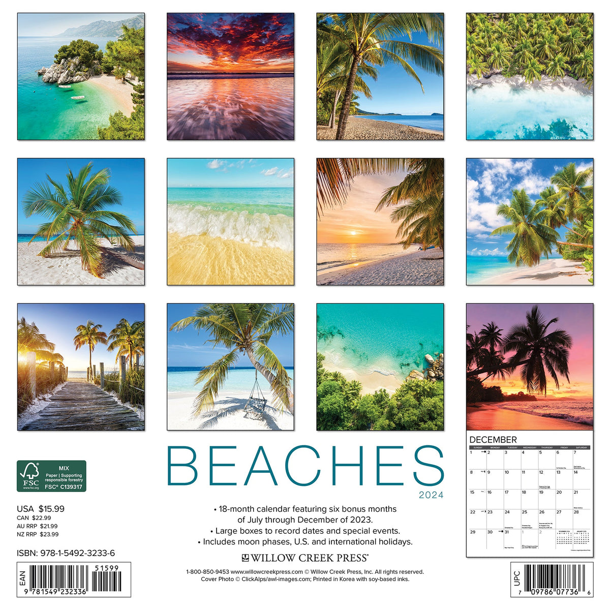 Beaches 2025 Wall Calendar Willow Creek Press