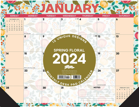 Spring Floral 2024 22" x 17" Large Monthly Desk Pad