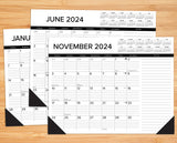 Black & White 2024 22" x 17" Large Monthly Desk Pad
