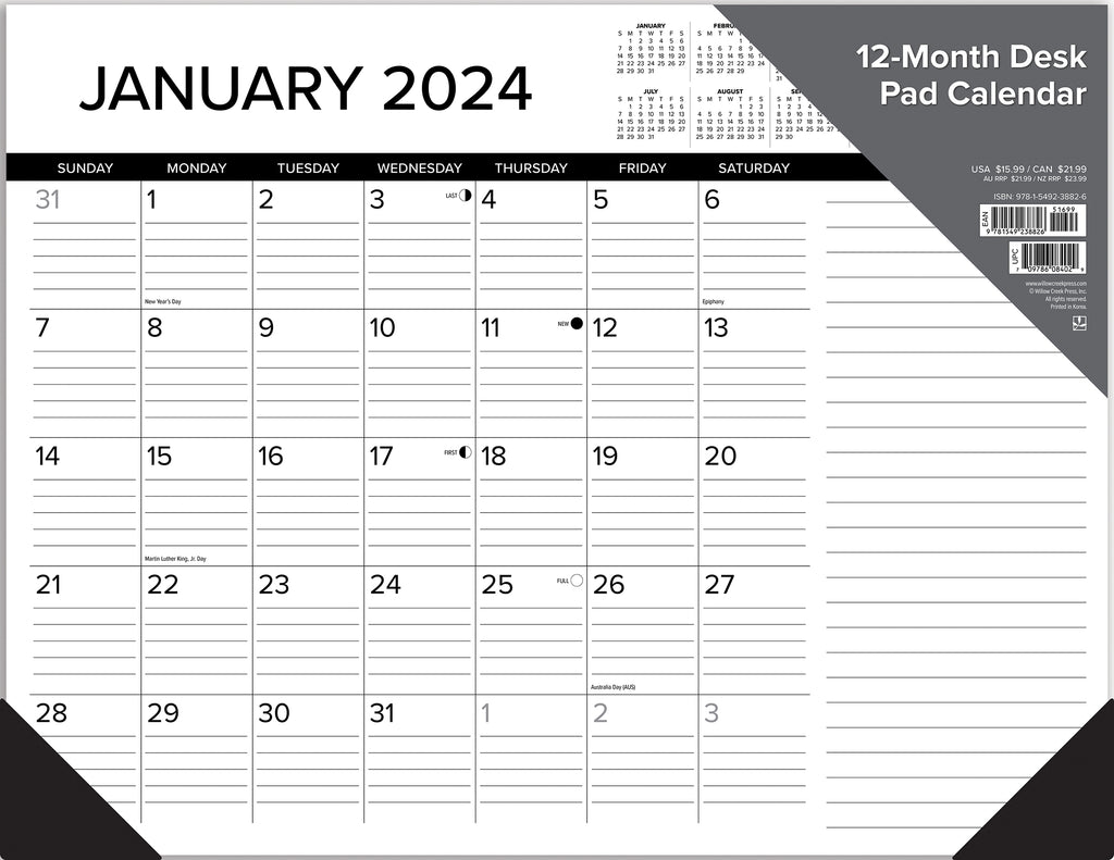 2024 Desk Pad Blotter Calendars (17x22 with Vinyl top and corners)