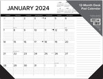 Black & White 2024 22" x 17" Large Monthly Desk Pad