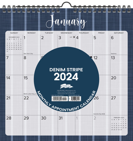 Denim Stripe 2024 12" x 12" Spiral Wall Calendar