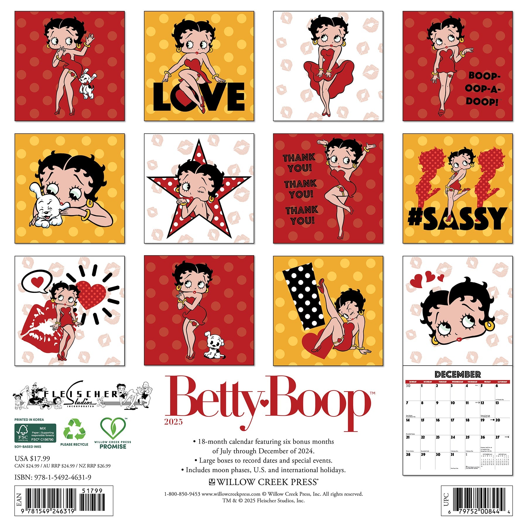 Betty Boop 2025 Wall Calendar Willow Creek Press