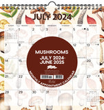 Mushrooms Academic July 2024 - June 2025 12" x 12" Spiral Wall Calendar