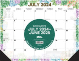 Succulents Academic July 2024 - June 2025 22" x 17" Large Monthly Deskpad