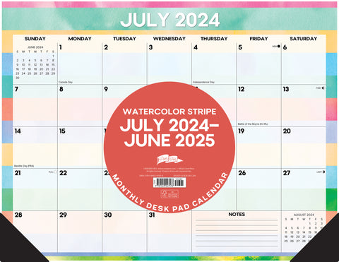Watercolor Stripe Academic July 2024 - June 2025 22" x 17" Large Monthly Deskpad