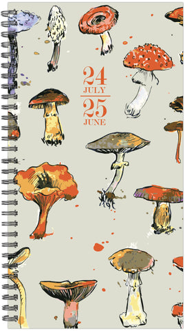 Cottage Mushrooms Academic July 2024 - June 2025 3.5" x 6.5" Softcover Weekly Spiral Planner
