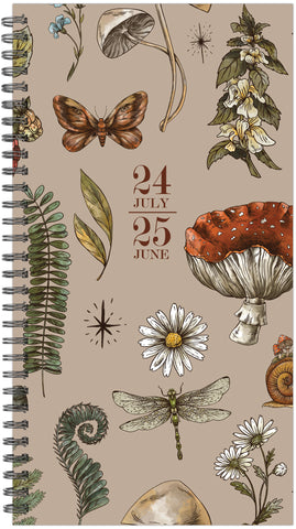 Woodland Mushrooms Academic July 2024 - June 2025 3.5" x 6.5" Softcover Weekly Spiral Planner