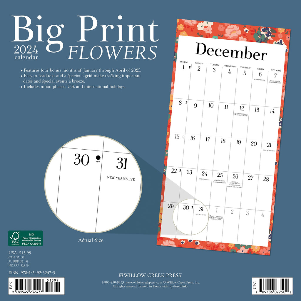 Large Print Wall Calendar 2024