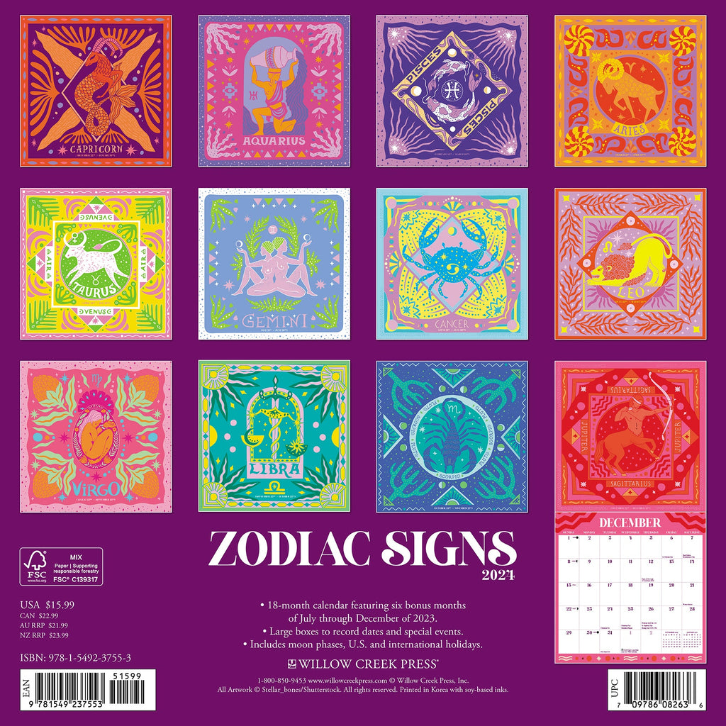 Zodiac Signs 2024 Wall Calendar Willow Creek Press